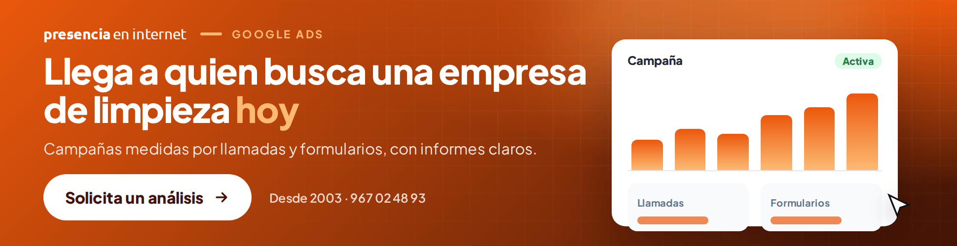 Presencia en internet: campañas de Google Ads para captar clientes.