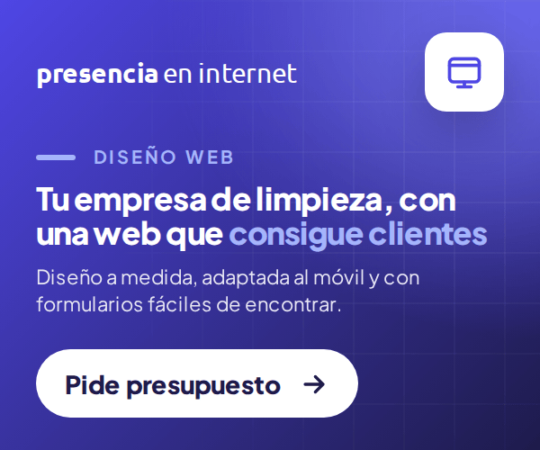 Presencia en internet: diseño web para empresas de limpieza. Pide presupuesto.