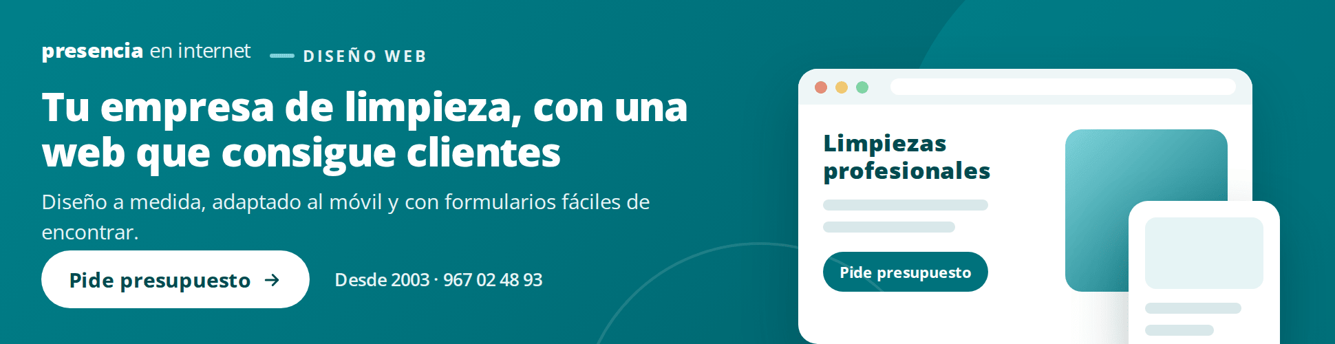 Presencia en internet: diseño web para empresas de limpieza. Pide presupuesto.