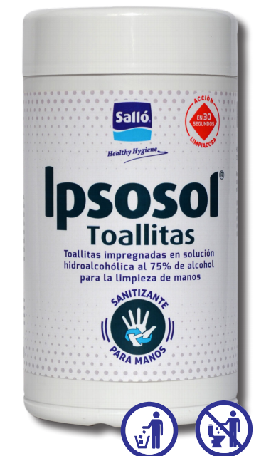 Ipsosol Toallitas impregnadas en solución hidroalcohólica al 75% de alcohol para la limpieza de manos