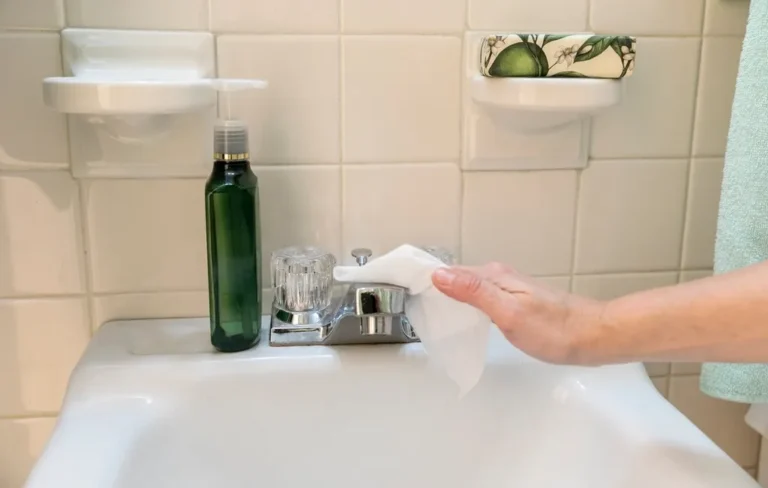 Desinfección de un lavabo con un pulverizador