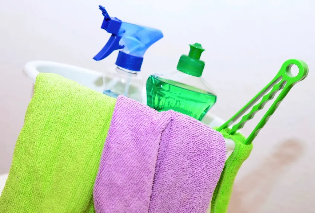 Productos y útiles de limpieza sobre una superficie clara