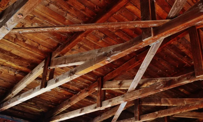 Estructura de vigas de madera en un tejado