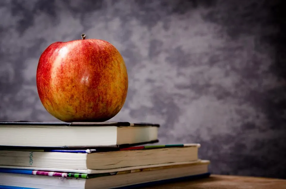 Manzana sobre libros de texto
